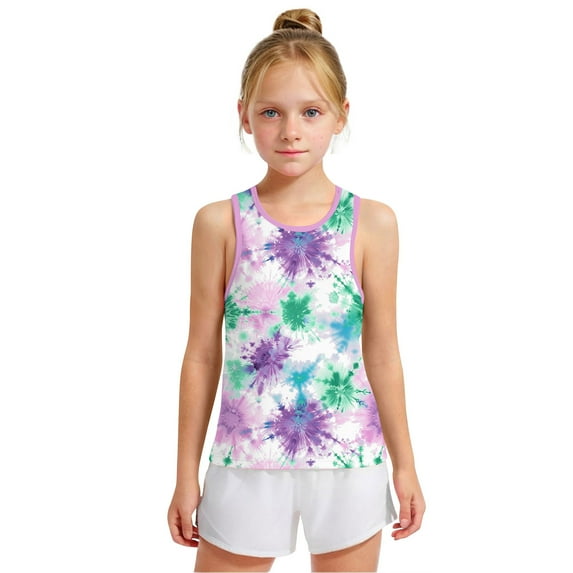 HAOTAGS Todder Boys Girls Tie Dye Print Tank Tops Casual Round Neck Sleeveless Summer Beach Tank Tops Purple 6 Years