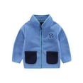 thumbnail image 1 of HAOTAGS Toddfler Color Block Fleece Jacket,Casual Winter Warm Unisex Fleece Outerwear Leather Jacket Blue 1-2Years, 1 of 5