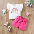 thumbnail image 1 of HAOTAGS Toddler Baby 2 piece Set Short Sleeve T Shirt Tops Printed Elastic Waist Shorts Cute Summer Outfit Pink Size 5Y, 1 of 7