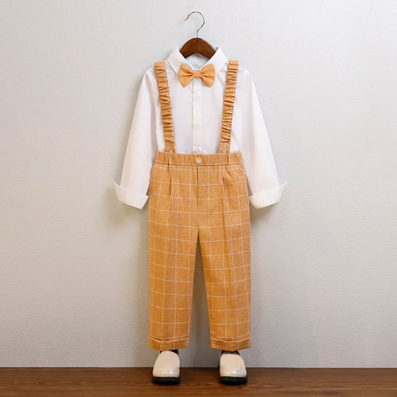 HAOTAGS Toddler Baby Boys' Dress Pants, School Uniform Elastic Waist Straight Leg Straps Pants Trousers Orange 2-3T