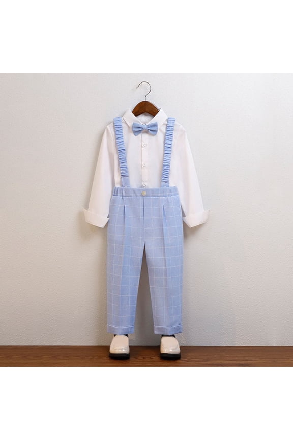 Toddler Baby Boys' Dress Pants, School Uniform Straight Leg Elastic Waist Straps Pants Trousers Blue 18-24 Months