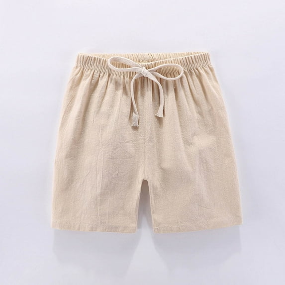 HAOTAGS Toddler Boy Girls Cute Solid Color Shorts Cotton Linen Casual Summer Sports Shorts Beige Size 6-7Years