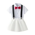 thumbnail image 1 of HAOTAGS Toddler Boy's School Uniform(1-12) Short Sleeve Button Down Shirt with Bow Tie Strap Shorts 2 Piece Outfit Set White Size 2 Years, 1 of 2