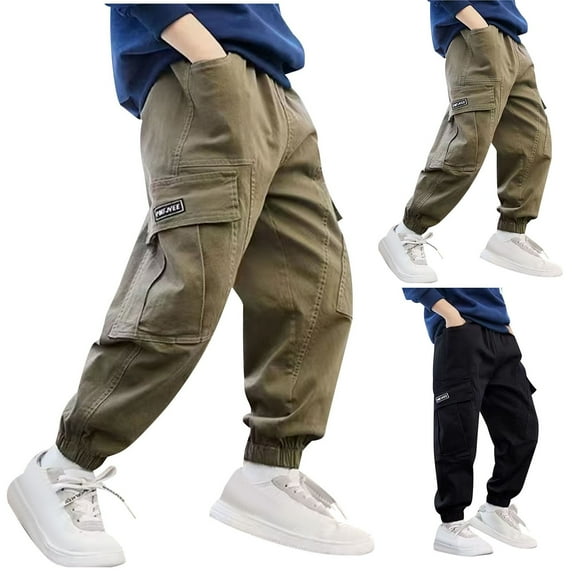 HAOTAGS Toddler Boys Cargo Pants,Elastic Waist Breathable Work Pants Kids Jogger Pants Khaki 7 Years