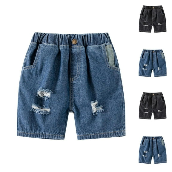 HAOTAGS Toddler Boys Denim Shorts, Elastic Waist Summer Outdoor Lightweight Pockets Jeans Shorts Blue 4 T