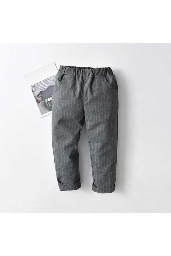 Toddler Boys Formal Trousers, School Uniform Solid Stright Children's Pants Dark Gray 2-3T