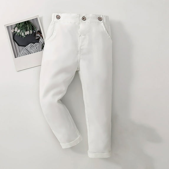 HAOTAGS Toddler Boys Formal Trousers, Solid Stright Student Uniform Children's Tailored Pants White 2-3T