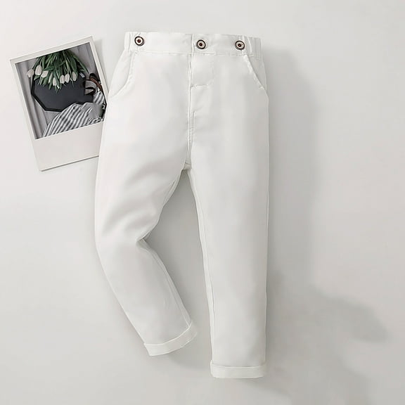 HAOTAGS Toddler Boys Formal Trousers, Solid Stright Student Uniform Children's Tailored Pants White 2-3T