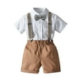 thumbnail image 1 of HAOTAGS Toddler Boys Gentleman Outfit Suits Infant Boys Short Pants Set Short Sleeve Shirt with Suspender Strap Shorts Khaki Size 3-4 Years, 1 of 8