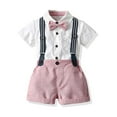 thumbnail image 1 of HAOTAGS Toddler Boys Gentleman Outfit Suits Infant Boys Short Pants Set Short Sleeve Shirt with Suspender Strap Shorts Pink Size 4 Years, 1 of 9