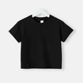 thumbnail image 1 of HAOTAGS Toddler Boys Girl Solid Color T-shirt Casual Short Sleeve Cotton Top for All Season Black Size 8-9 Years, 1 of 2