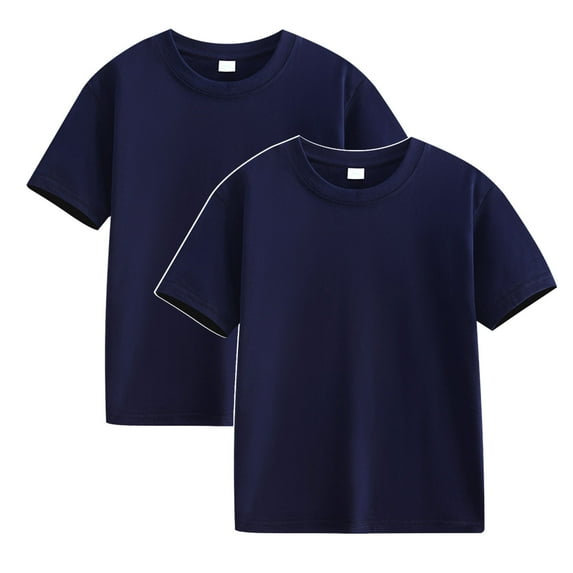 HAOTAGS Toddler Boys Girls 2 Pack T-shirt Solid Color, Casual Summer Short Sleeve Cotton Top Navy Size 11-12Years