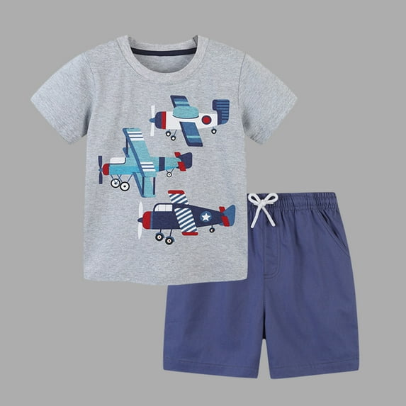 HAOTAGS Toddler Boys Girls 2 Piece Outfit Set, Summer 2025 Short Sleeve T-shirts with Shorts Set Gray