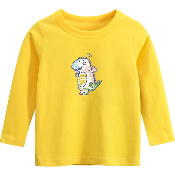 HAOTAGS Toddler Boys Girls Cute Graphic Print Cotton Long Sleeve Top T-Shirts Yellow Size 6 Years