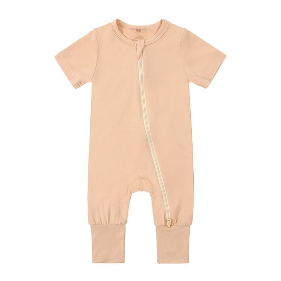HAOTAGS Toddler Boys Girls Cute Solid Color Soft Romper, Cotton Short Sleeve Home Wear Jumpsuit Orange