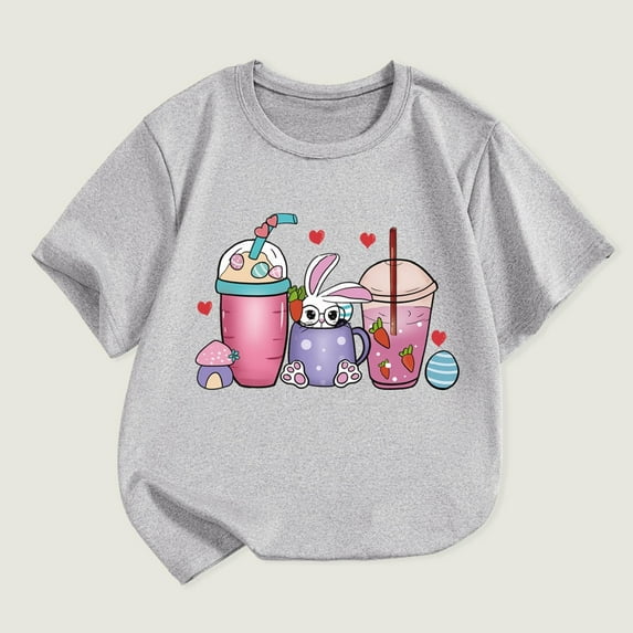 HAOTAGS Toddler Boys Girls Easter Graphic Tshirts Short Sleeve Crew Neck Tee Tops Casual Summer Outfits Gray Size 7 Years