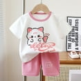 thumbnail image 1 of HAOTAGS Toddler Boys Girls Outfit Sets, Short Sleeve Tee Top with Sorts 2 piece Set Pink Size 5-6 Years, 1 of 3