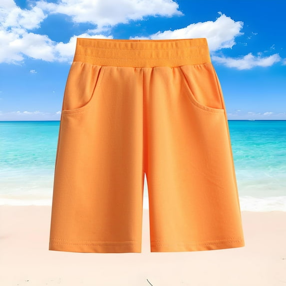 HAOTAGS Toddler Boys Girls Soft Cotton Shorts, Summer 2025 Solid Color Play Shorts for Kids Orange Size 2-3 Years
