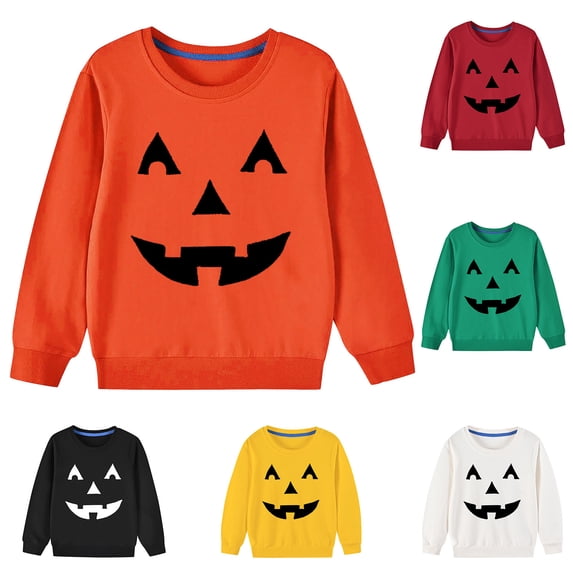 HAOTAGS Toddler Boys Girls Sweatshirts,Pumpkin Pullover Long Sleeve Graphic Tees Halloween Clothes Green Size 2T