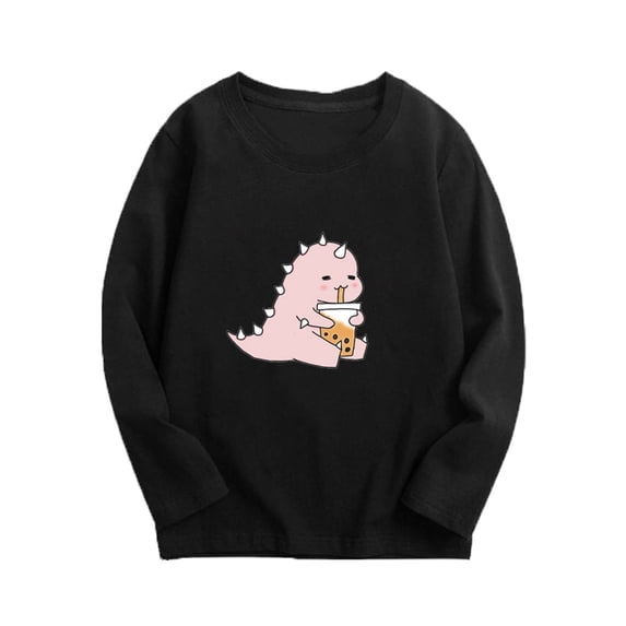 HAOTAGS Toddler Boys Girls Sweatshirts , Round Neck Graphic print Solid Casual Spring Fall Winter Pullover Bottoming Tops Black 14 T