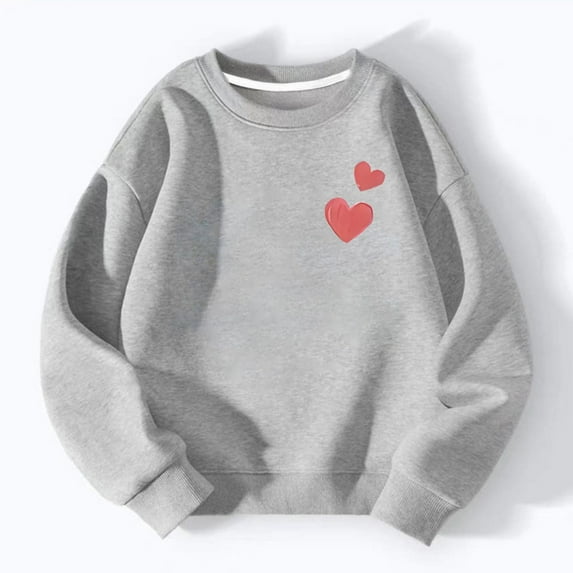 HAOTAGS Toddler Boys Girls Valentine's Day Sweatshirts Casual Long Sleeve Round Neck Pullover Tops Gray Size 8 Years