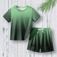 thumbnail image 1 of HAOTAGS Toddler Boys Gradient Color Outfit Set, Short Sleeve Round Neck Top with Shorts Set Green 13 T, 1 of 3