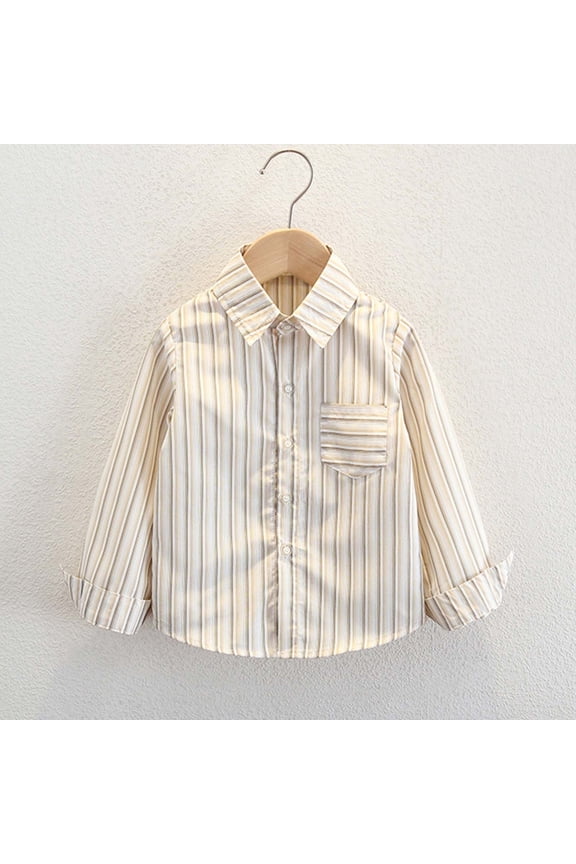 Toddler Boys Kids Button-Up Shirts, Collared Outerwear School Uniform Long - Sleeve Shirt for Kids Yellow 9-10 Years