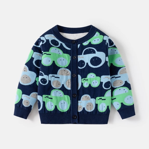 HAOTAGS Toddler Boys Knitted Sweater, Double-layer Thread Casual Warm Cardigan Round Neck Pullover Navy 7 T