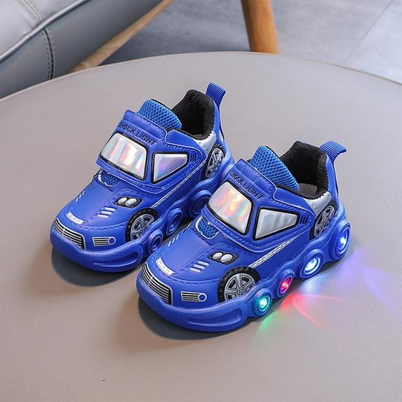 HAOTAGS Toddler Boys LED Light Up Car Shoes Shiny Toddler Sneakers for Christmas Birthday Blue Size 6 Toddler