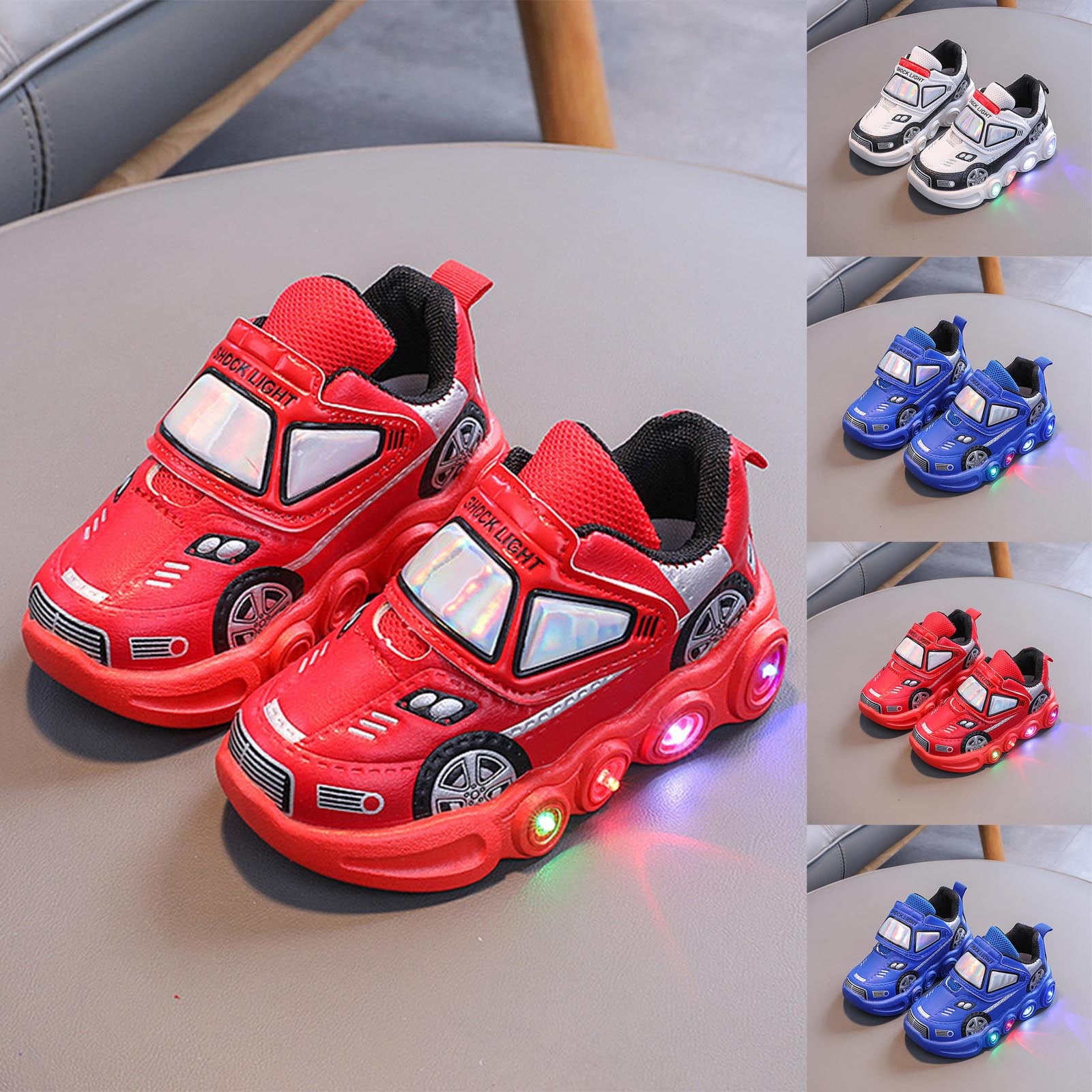 HAOTAGS Toddler Boys LED Light Up Car Shoes Shiny Toddler Sneakers for Christmas Birthday Red Size 6 Toddler