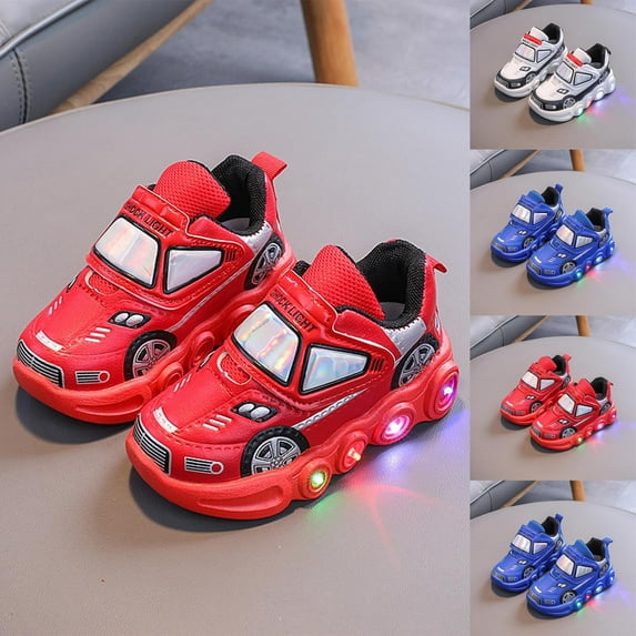 HAOTAGS Toddler Boys LED Light Up Car Shoes Shiny Toddler Sneakers for Christmas Birthday Red Size 6 Toddler