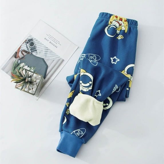 HAOTAGS Toddler Boys Lantern Pants, Fleece Lined Casual Warm Pants Graphic Print Elastic Blue 7 T