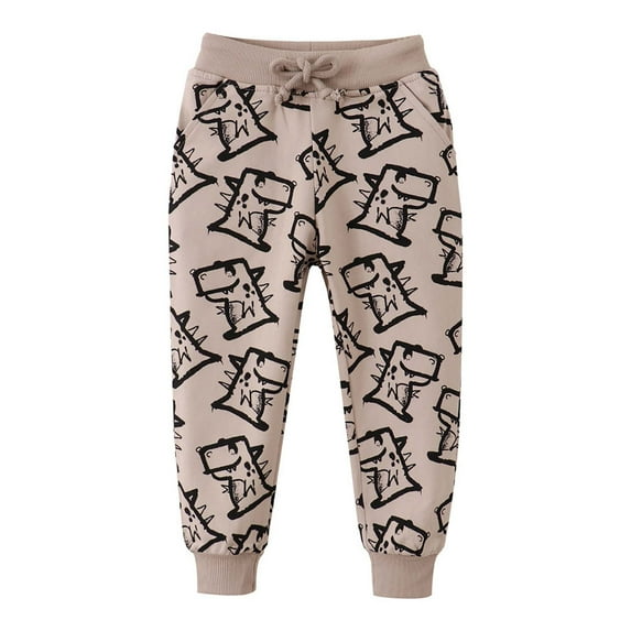 HAOTAGS Toddler Boys Pants, Casual Sports Pants Elastic Graphic Print Narrow-legged Khaki 6 T