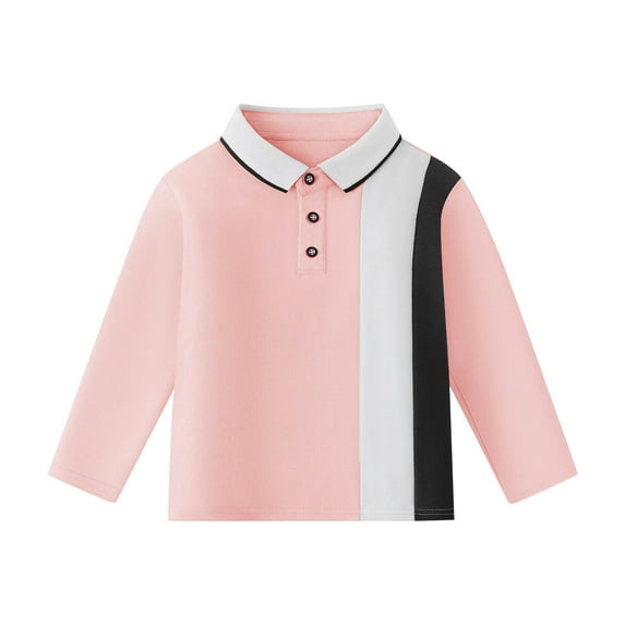 HAOTAGS Toddler Boys Polo Shirt,Long Sleeve School Uniform with Patchwork Autumn Winter Shirts Pink 12-13Years