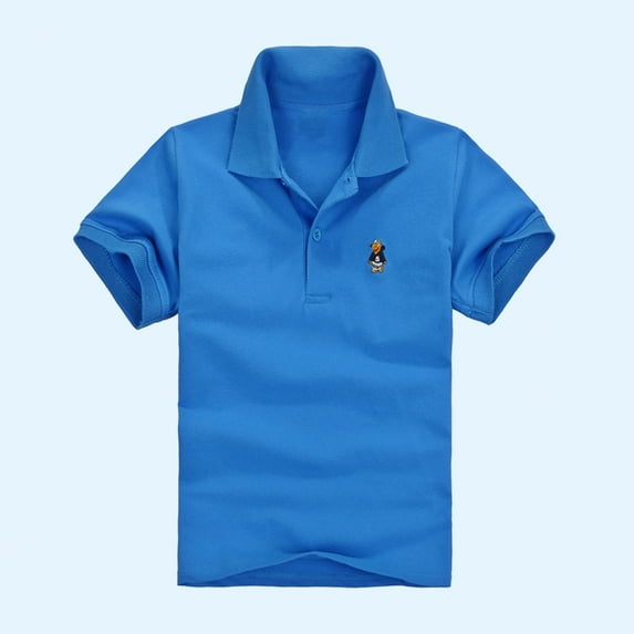 HAOTAGS Toddler Boys Polo Shirts for School Casual Short Sleeve Lapel Shirts Soft Cotton Tops for Kids Blue Size 2 Years