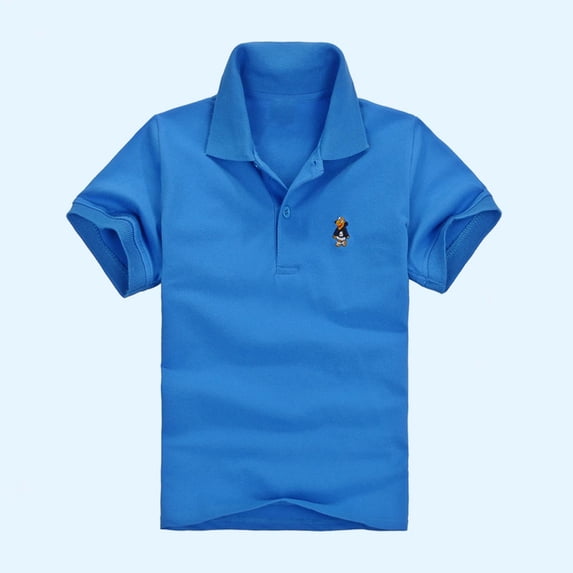 HAOTAGS Toddler Boys Polo Shirts for School Casual Short Sleeve Lapel Shirts Soft Cotton Tops for Kids Blue Size 4 Years