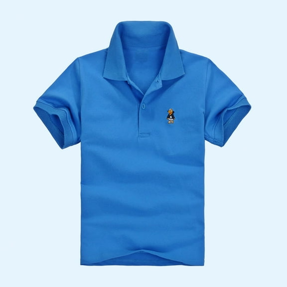 HAOTAGS Toddler Boys Polo Shirts for School Casual Short Sleeve Lapel Shirts Soft Cotton Tops for Kids Blue Size 8 Years