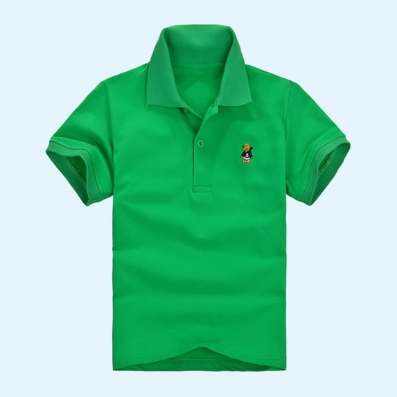 HAOTAGS Toddler Boys Polo Shirts for School Casual Short Sleeve Lapel Shirts Soft Cotton Tops for Kids Green Size 11 Years