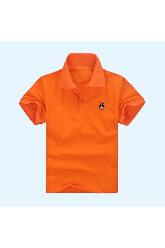 Toddler Boys Polo Shirts for School Casual Short Sleeve Lapel Shirts Soft Cotton Tops for Kids Orange Size 4 Years
