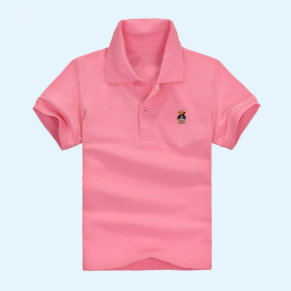 HAOTAGS Toddler Boys Polo Shirts for School Casual Short Sleeve Lapel Shirts Soft Cotton Tops for Kids Pink Size 3 Years