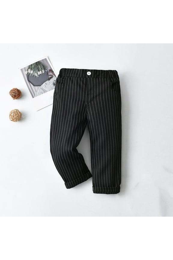 Toddler Boys' Pull-on Relaxed Fit School Uniform Pant With Button Casual Stright Type Pants Black Size 18 Months