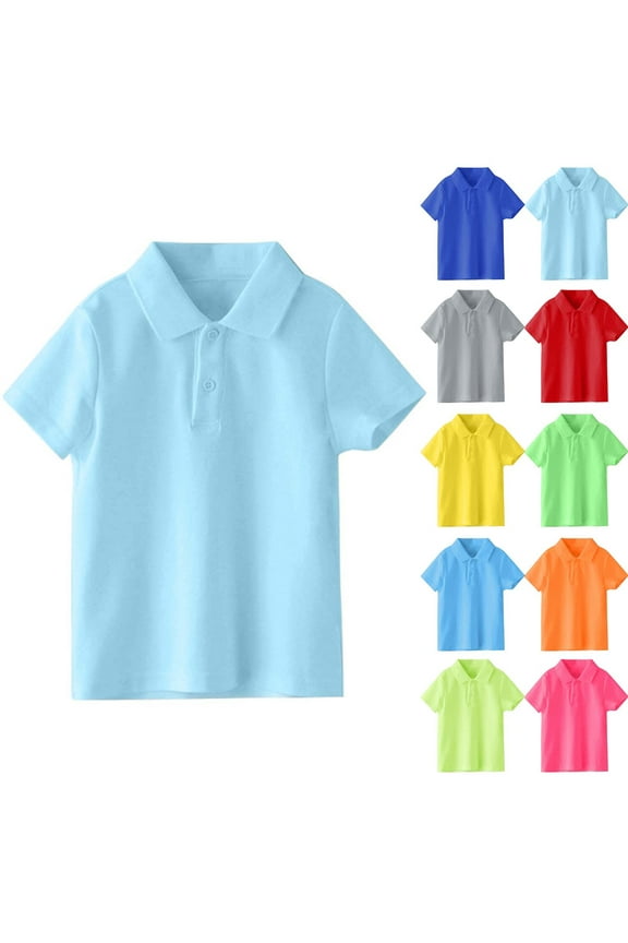 Toddler Boys School Uniform Polo,Casual Quick Dry Short Sleeve Summer Solid Polo Shirt Light Blue 3-4Years