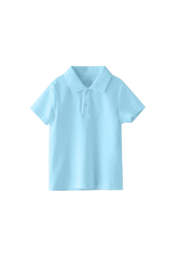 Toddler Boys School Uniform Polo,Casual Quick Dry Short Sleeve Summer Solid Polo Shirt Light Blue 4-5Years