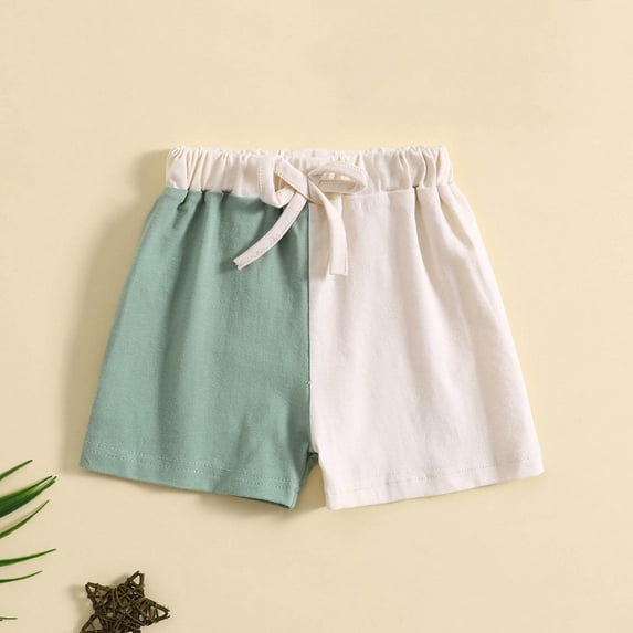 HAOTAGS Toddler Boys Shorts with Drawstring, Color Block Summer Shorts for Kids Green 1-2 Years