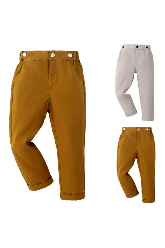 Toddler Boys Trousers, Causal Play Formance Solid Color Straight Pants Brown 2-3T