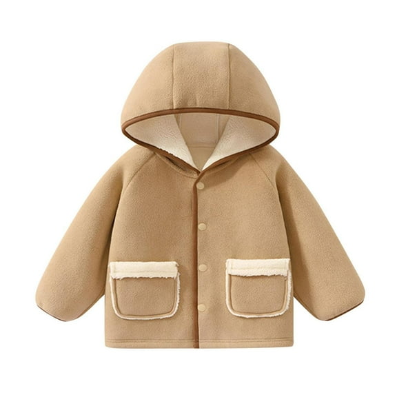 HAOTAGS Toddler Cotton Hooded Coat,Casual Hooded Warm Thick Fleece Fleece Winter Outerwear Khaki 3-4Years