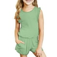 thumbnail image 1 of HAOTAGS Toddler Girl's Sleeveless Tank Top Shorts Set Solid Color Casual Summer 2 Piece Shorts Set Green Size 8-9 Years, 1 of 9