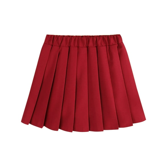 HAOTAGS Toddler Girls(2-17)Athletic Skirts, Back - to - school High Waisted Solid Causal Pleated Skirt Red 2-3Years