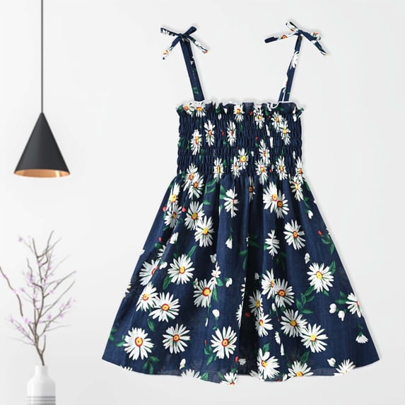 HAOTAGS Toddler Girls 2025 Summer Sleeveless Dress Graphic Print Dress for Toddler Kids Navy Size 2-3 Years