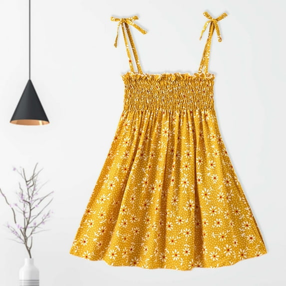 HAOTAGS Toddler Girls 2025 Summer Sleeveless Dress Graphic Print Dress for Toddler Kids Yellow Size 4-5 Years